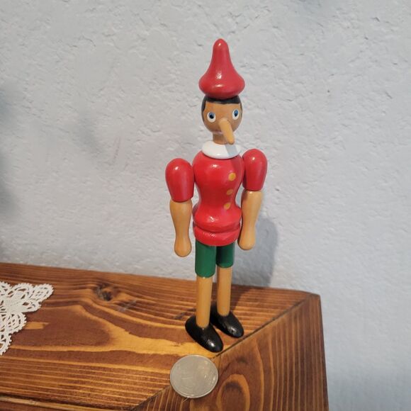 Vintage Pinocchio Handmade in Italy Jointed Articulated Wooden Boy Ornament Toy - Picture 4 of 12